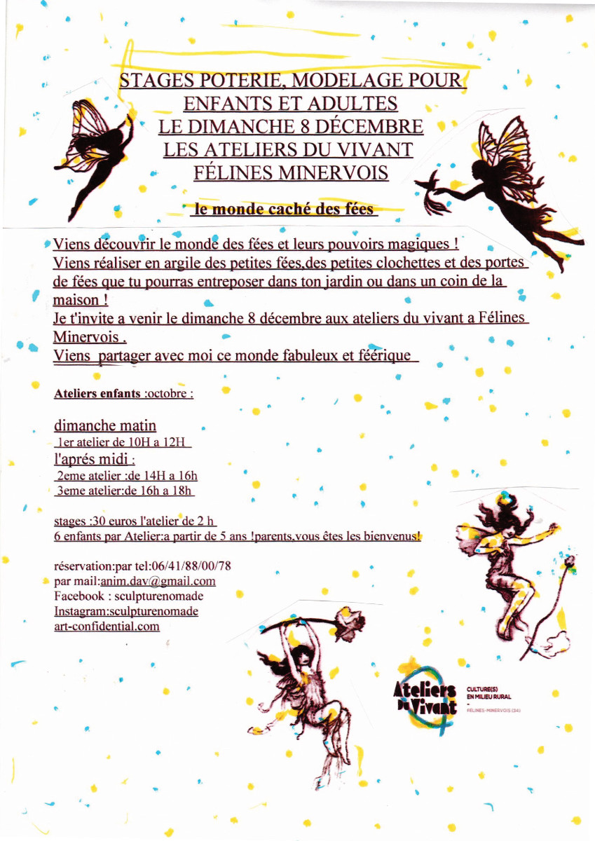 Stage de poterie et modelage pour enfants et adultes animé par David PITRE (Sculpturenomade) DIMANCHE 8 DÉCEMBRE 2024, à l'initiative des Ateliers du Vivant