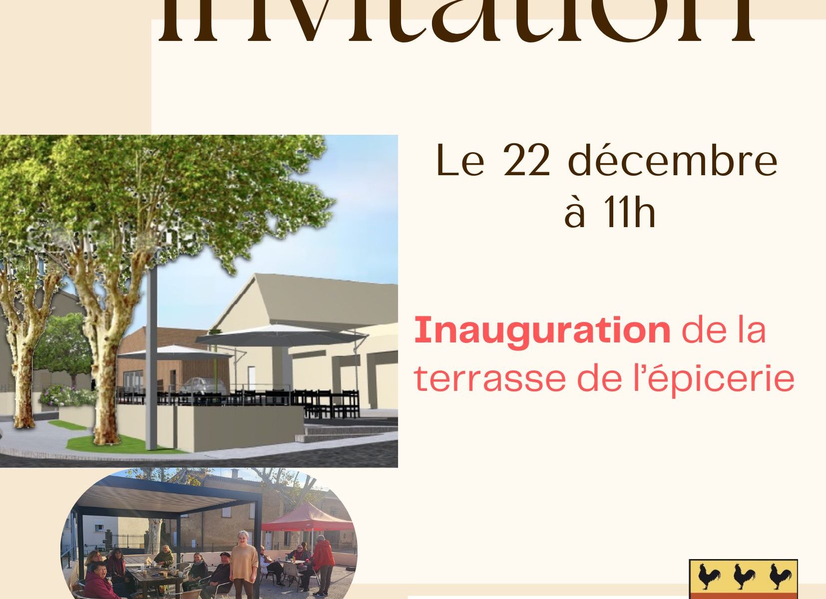 Inauguration de la terrasse de l'épicerie, dernière étape du projet " Voie douce et cœur du village " DIMANCHE 22 DÉCEMBRE 2024 à 11h