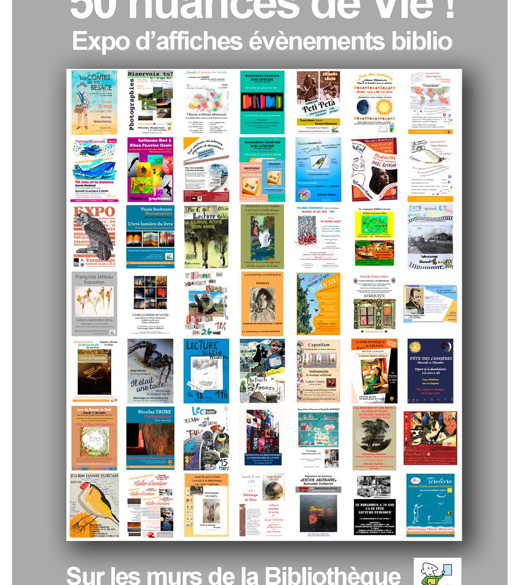 Expo : ' 50 nuances de vie ! ' sur les murs de la bibliothèque, proposée par le Club Félinois du Livre