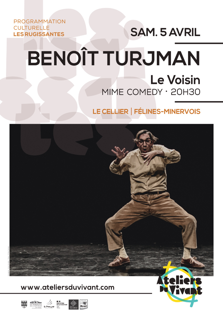 SAMEDI 5 AVRIL 2025 à 20h30 au cellier : soirée MIME COMEDY avec Benoît Turjman dans le cadre de la programmation culturelle LES RUGISSANTES #3.