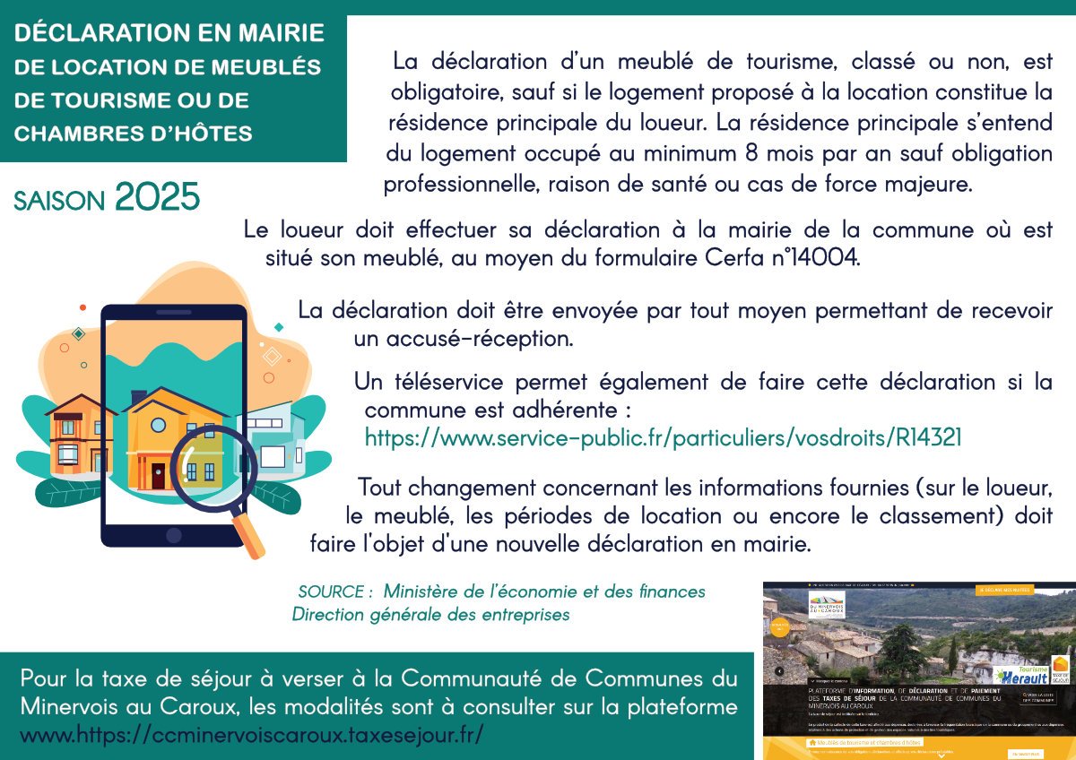 Modalités de déclaration en mairie de location de meublés de tourisme ou chambres d'hôtes