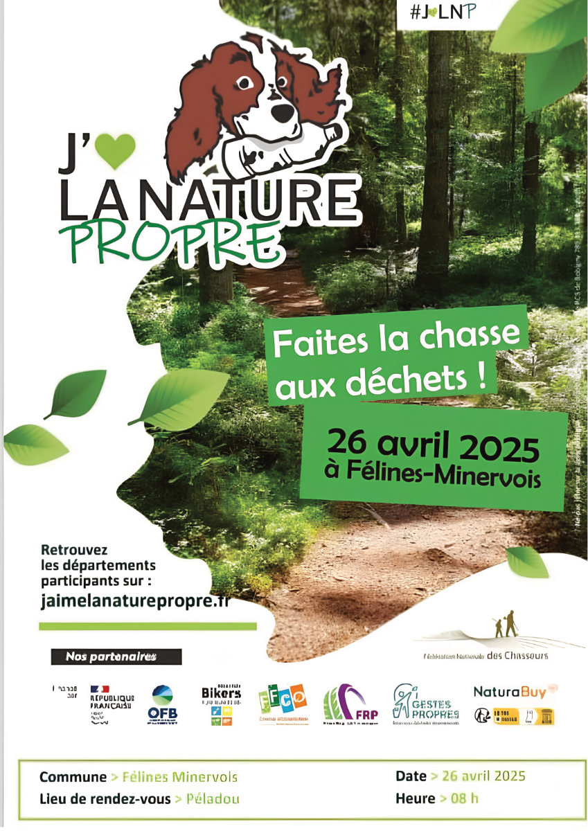 Faites la chasse aux déchets SAMEDI 26 AVRIL 2025 ! Rendez-vous au Péladou de Félines-Minervois à 8h.