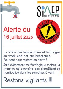 Alerte du SIAEP du 16 juillet 2025 concernant la vigilance sur la consommation d'eau