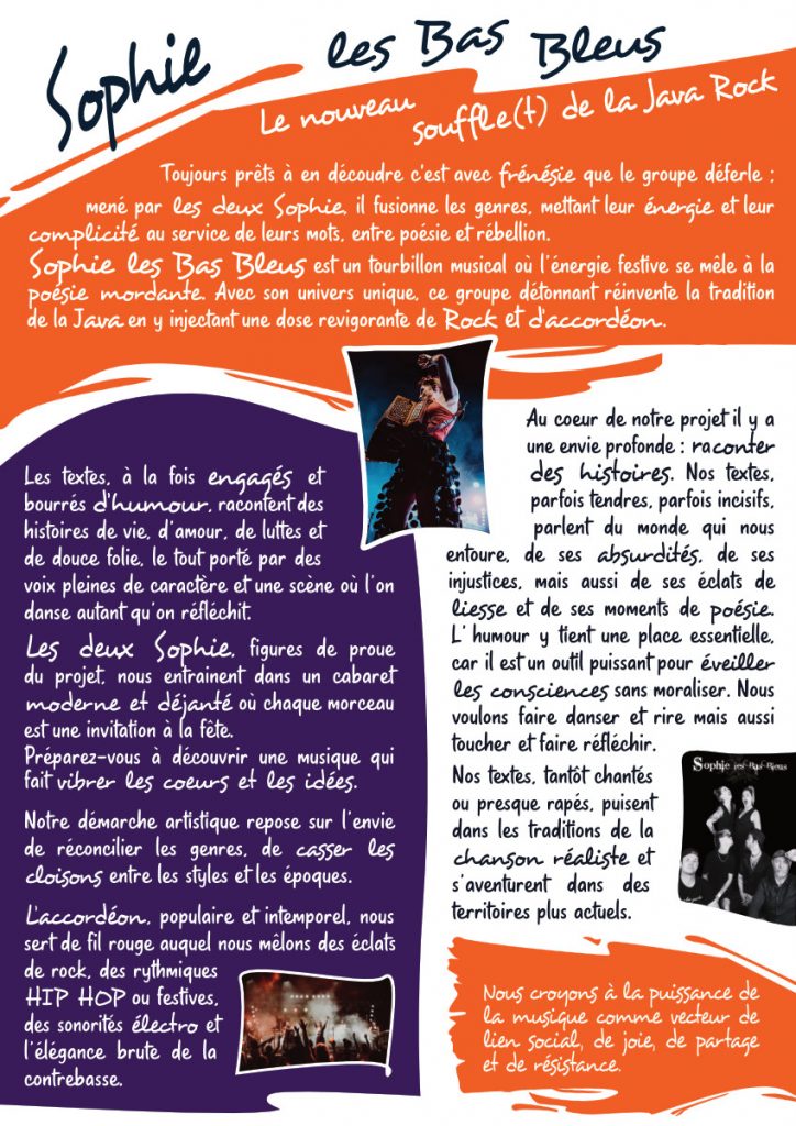 Fête de fin d'été SAMEDI 23 AOÛT 2025 esplanade Louvière à 21h : concert avec le groupe Sophie les Bas Bleus
