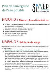 SIAEP du Minervois - Restrictions en vigueur après l'activation du NIVEAU 3 du plan de sauvegarde à compter du 13 août 2025