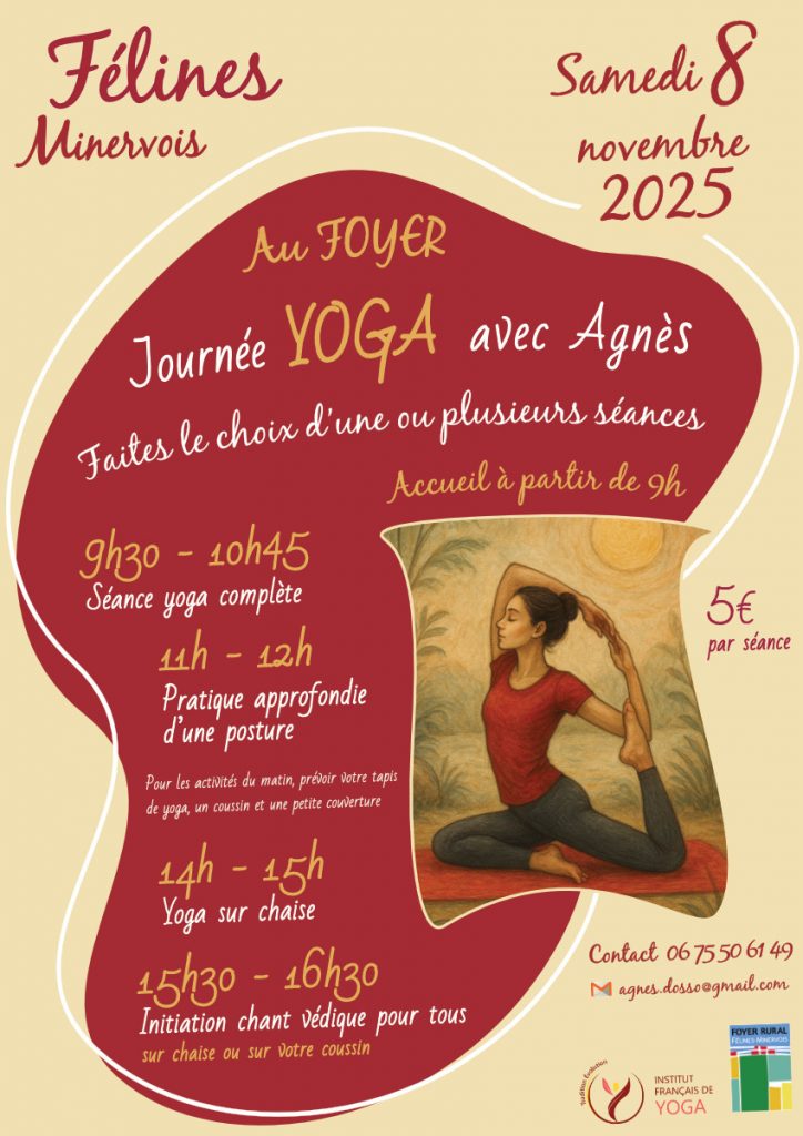 Journée YOGA avec Agnès SAMEDI 8 NOVEMBRE 2025 au foyer - Faites le choix d'une ou plusieurs activités...