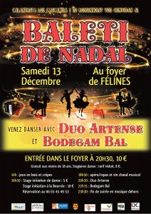 Balèti de Nadal SAMEDI 13 DÉCEMBRE 2025 au foyer, organisé par la Calandreta Los Cascamels & Lo Rossinholet, en partenariat avec Les Ateliers du Vivant