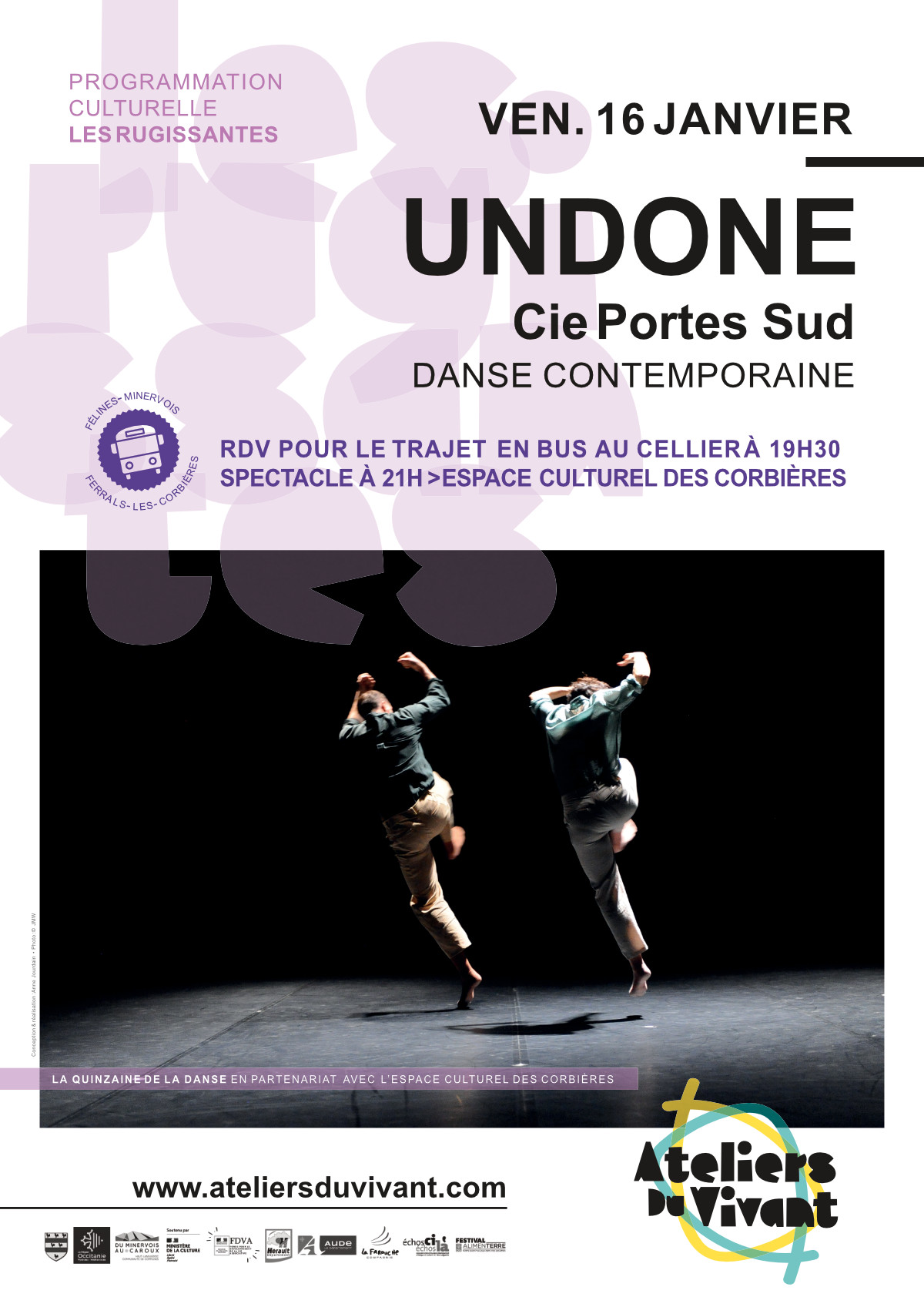 Danse contemporaine "UNDONE" par la Cie Portes Sud VENDREDI 16 JANVIER 2026 à 21h espace culturel des Corbières, dans le cadre de la programmation culturelle Les Rugissantes #4