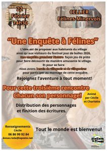 "Une enquête à Félines", atelier cluedo, l'aventure continue DIMANCHE 22 FÉVRIER 2026 à partir de 14h30 au cellier