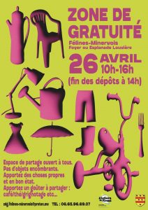 Prochaine zone de gratuités DIMANCHE 26 JAVRIL 2026 au foyer (ou esplanade Louvière selon les conditions météo) de 10h à 16h, organisée par LES ATELIERS DU VIVANT