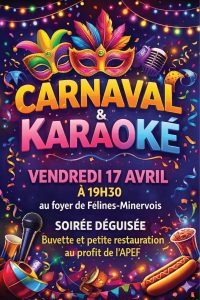 APEF : carnaval et karaoké VENDREDI 17 AVRIL 2026 - Soirée déguisée, buvette et petite restauration