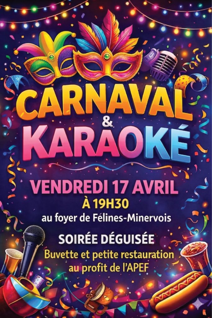 APEF : carnaval et karaoké VENDREDI 17 AVRIL 2026 - Soirée déguisée, buvette et petite restauration