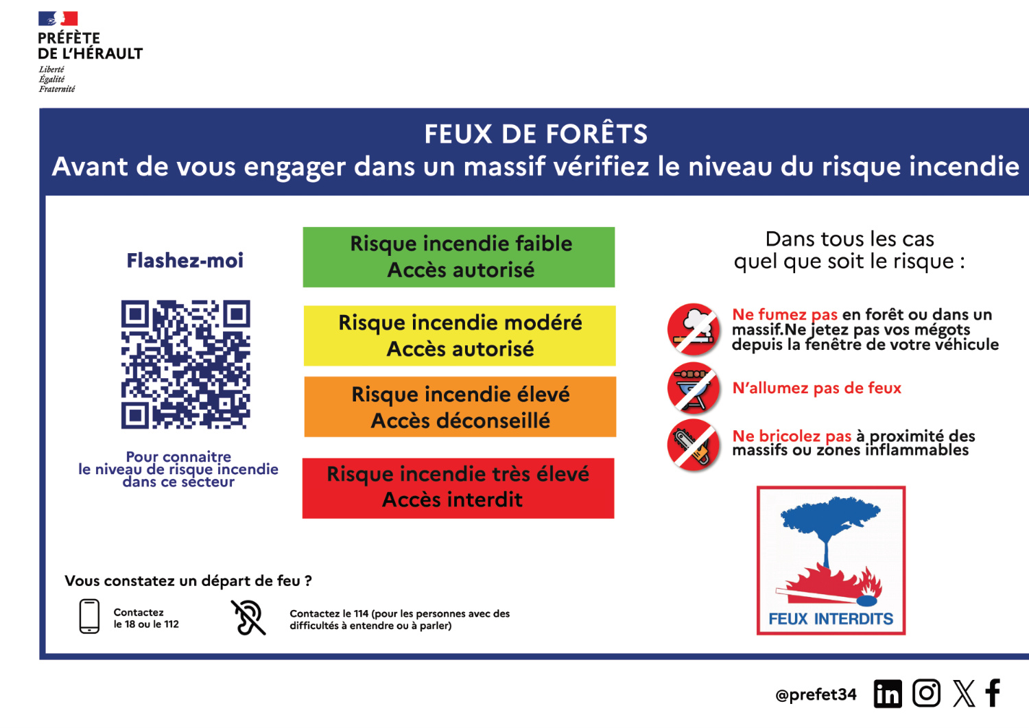 Réglementation des accès aux espaces forestiers et des travaux à risque : consultez la carte journalière afin de respecter les restrictions applicables en fonction du niveau de risque sur les différents secteurs