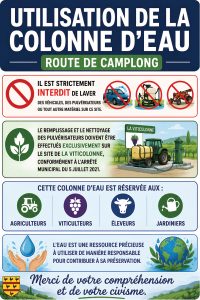 Félines-Minervois -Modalités d'utilisation de la colonne d'eau Route de Camplong