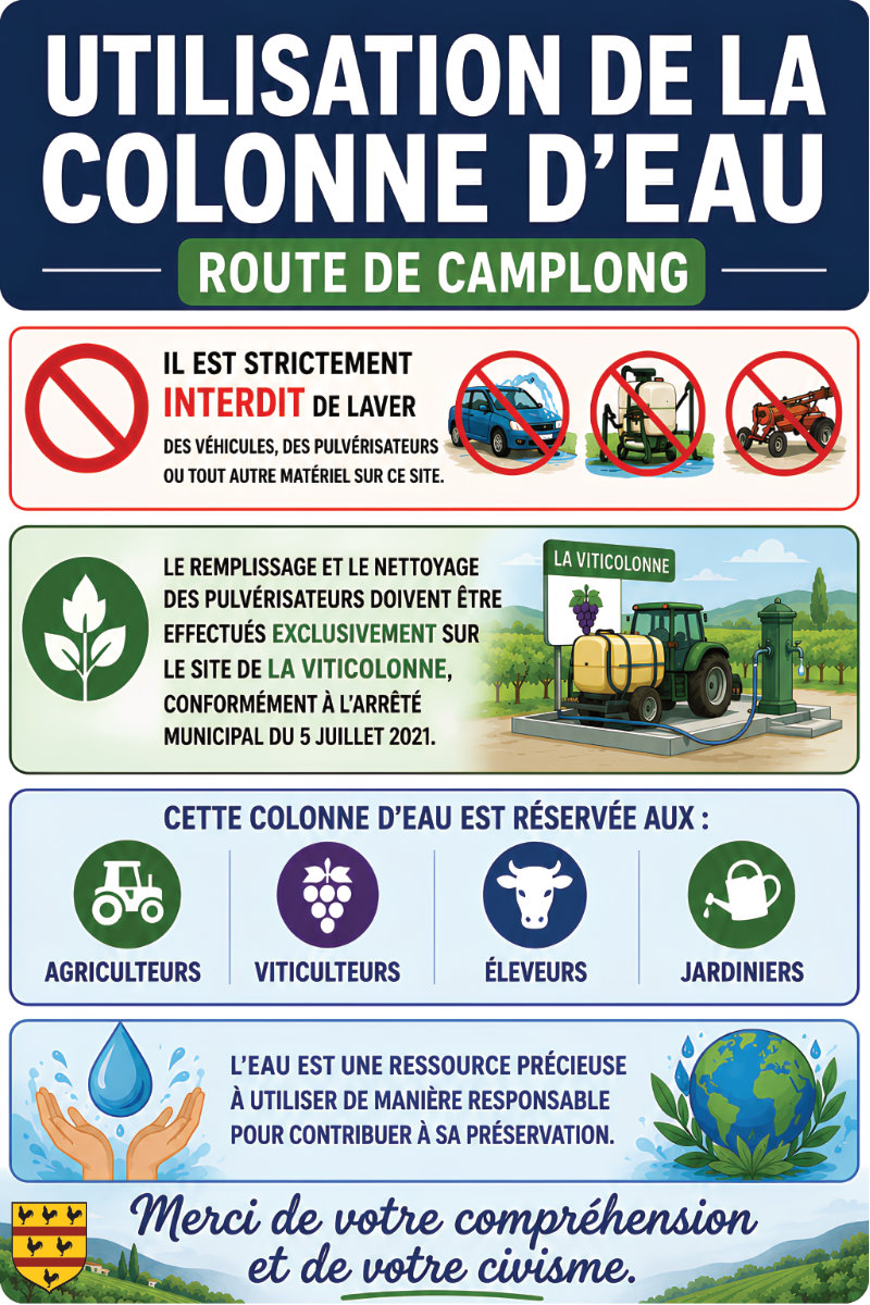 Félines-Minervois -Modalités d'utilisation de la colonne d'eau Route de Camplong