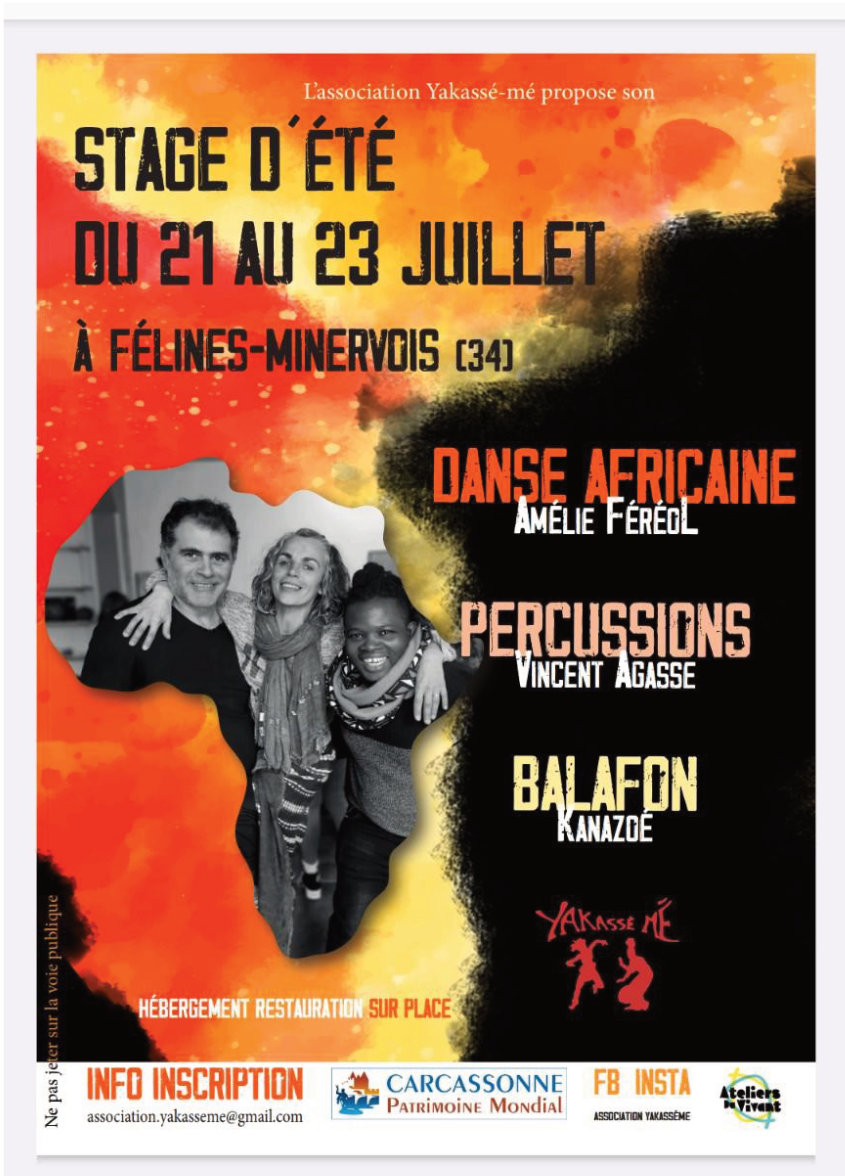 Stage d'été du 21 au 23 juillet 2026 à Félines-Minervois avec l'association Yakassé-mé