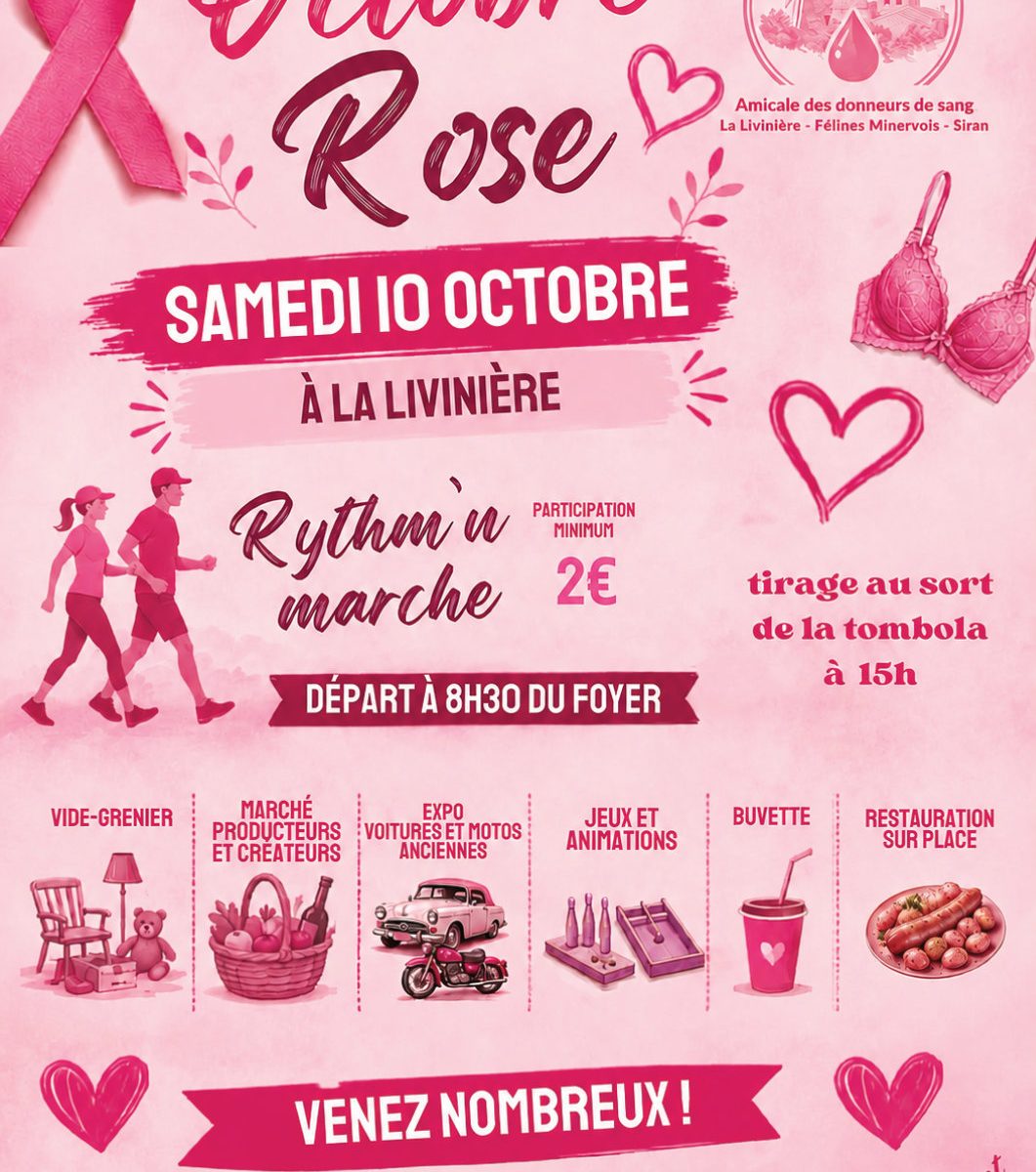 Vide-greniers de l'Amicale des Donneurs de Sang à l'occasion de l'évènement OCTOBRE ROSE samedi 10 octobre 2026 à La Livinière