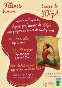 Reprise des cours de yoga enfants/adultes/aînés à partir du 7 SEPTEMBRE 2026 avec Agnès
