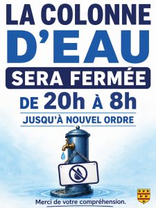 Fermeture de la colonne d'eau Route de Camplong de 20h à 8h à partir du 10 septembre 2026 et jusqu'à nouvel ordre