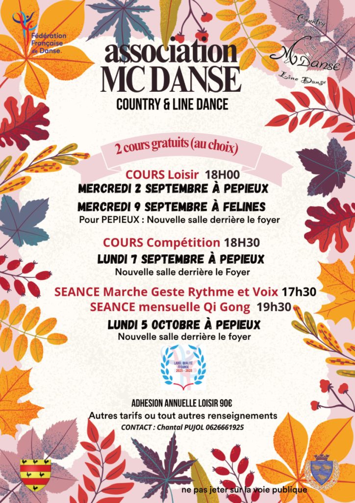 MC Danse : reprise des activités à partir du mercredi 9 septembre 2026