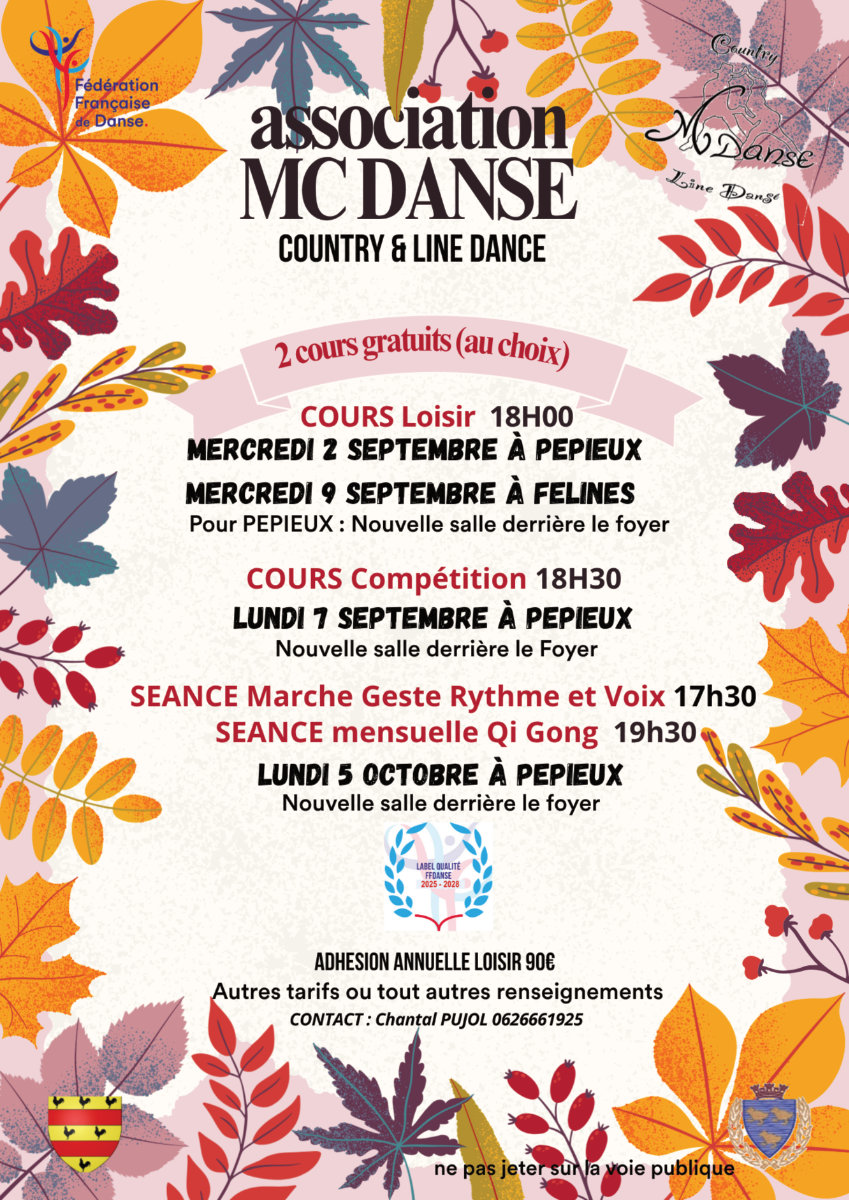 MC Danse : reprise des activités à partir du mercredi 9 septembre 2026