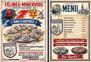 Bar à huîtres de l'Amicale des Sapeurs-Pompiers SAMEDI 26 SEPTEMBRE 2026 à partir de 18h Place Séguy et au foyer